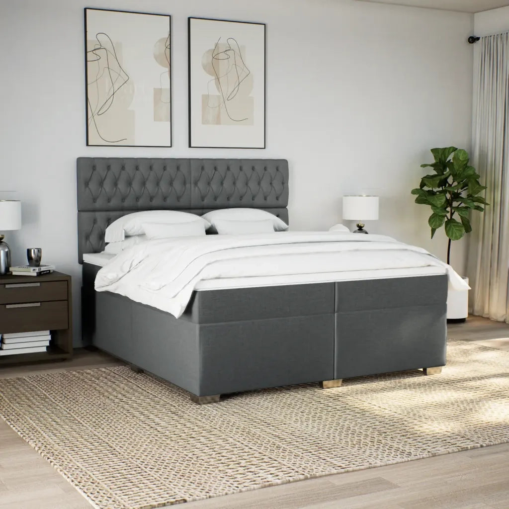Giroletto a Molle con Materasso Grigio Scuro 200x200 cm Tessuto