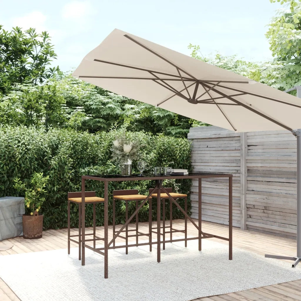 Tavolino da Giardino | Tavolo Bar con Piano in Vetro Marrone 180x70x110 cm Polyrattan