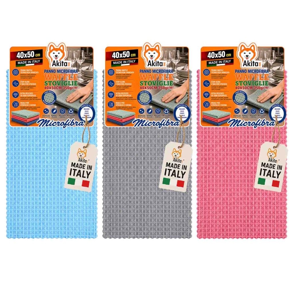 Akitaink 3 Panni in Microfibra Waffle 40x50 cm