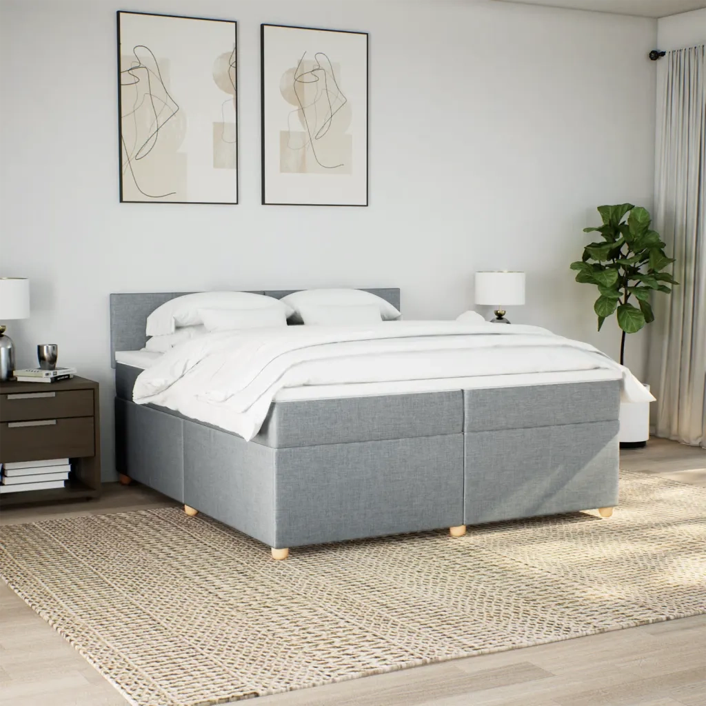 Giroletto a Molle con Materasso Grigio Chiaro 200x200cm Tessuto 3289080