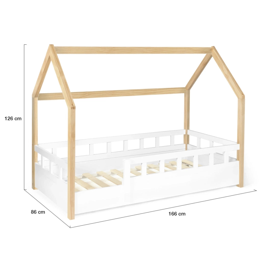 IDMarket - Cama camarote infantil 80 x 160 CM NEREE blanco y haya con somier y barandillas