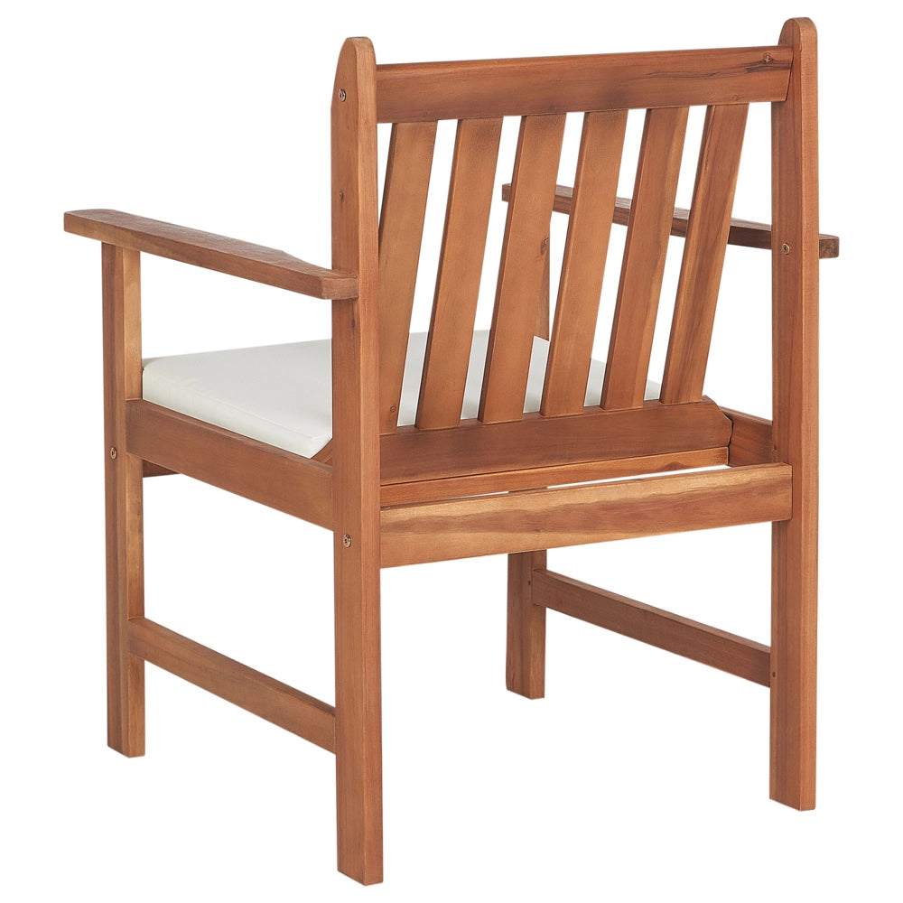 Set di divani da giardino in legno di acacia chiaro Cuscini bianchi Divano a 4 posti 2 poltrone con tavolo Set da conversazione per esterni