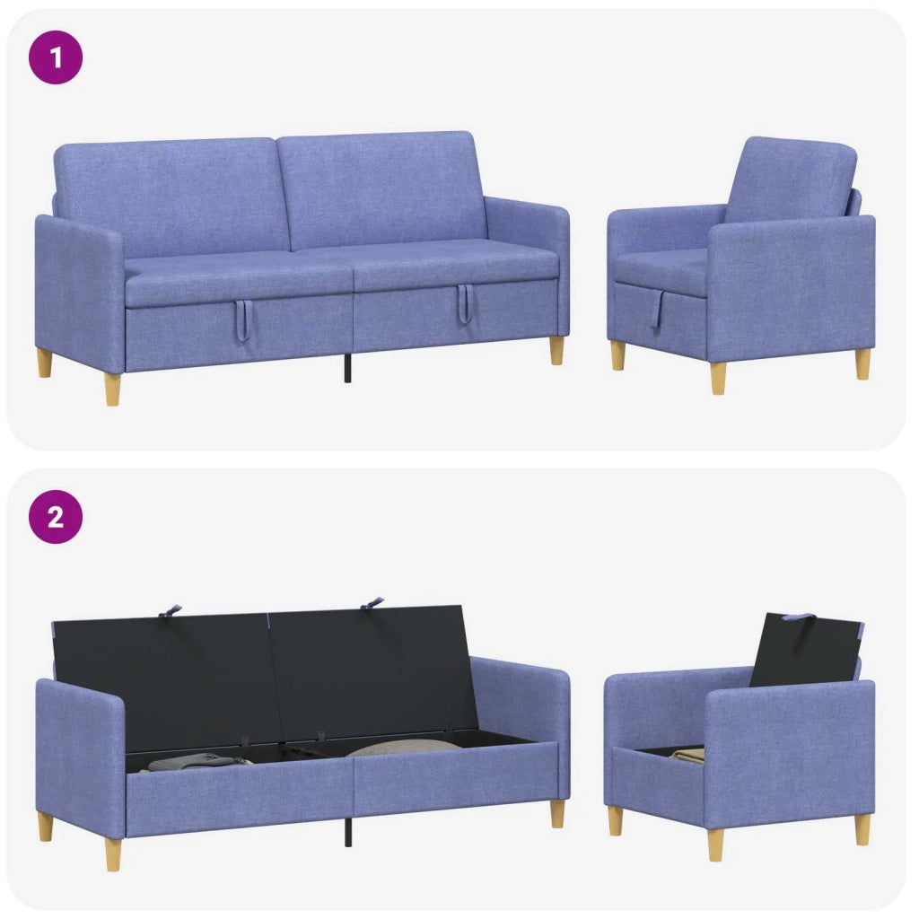 Set di Divani con Storage 2 pcs Blu jeans Poliestere 3429245