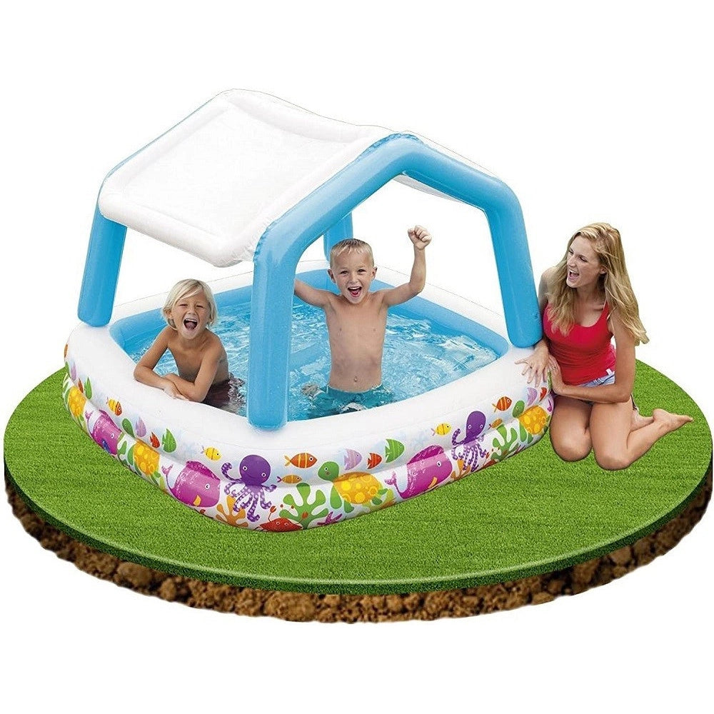 Trade Shop - Piscina Acquario Parasole Rimovibile Multicolore Gonfiabile 157x157x122cm 57470 -