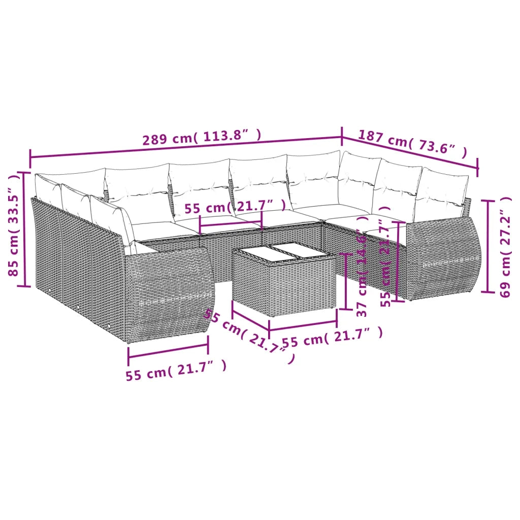 Set Divano da Giardino 10 pz con Cuscini Grigio in Polyrattancod mxl 88817