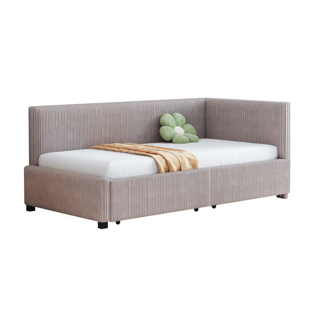 Letto divano 90 × 200 cm con 2 cassetti portaoggetti, senza materasso, in tessuto imbottito, grigio