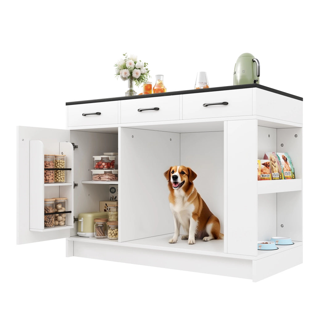 Carrello da Cucina con 3 Cassetti; Porta Spezie; Ripiano Regolabile e Vano Aperto; in MDF; Bianco