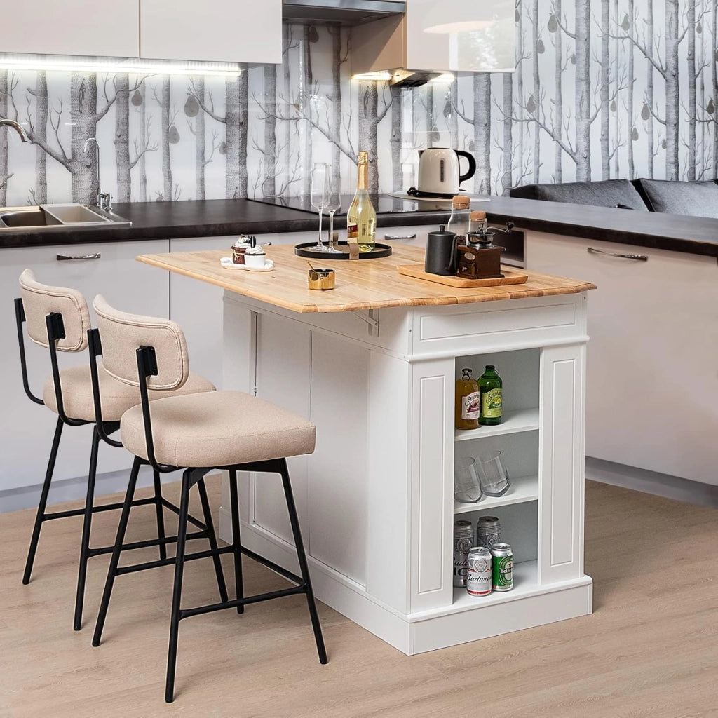 Armadietto da cucina con piano di lavoro espandibile, isola della cucina, in legno, credenza per sala da pranzo, con cassetti, armadio e scaffalatura, 120 x 61 x 92 cm (Bianco)