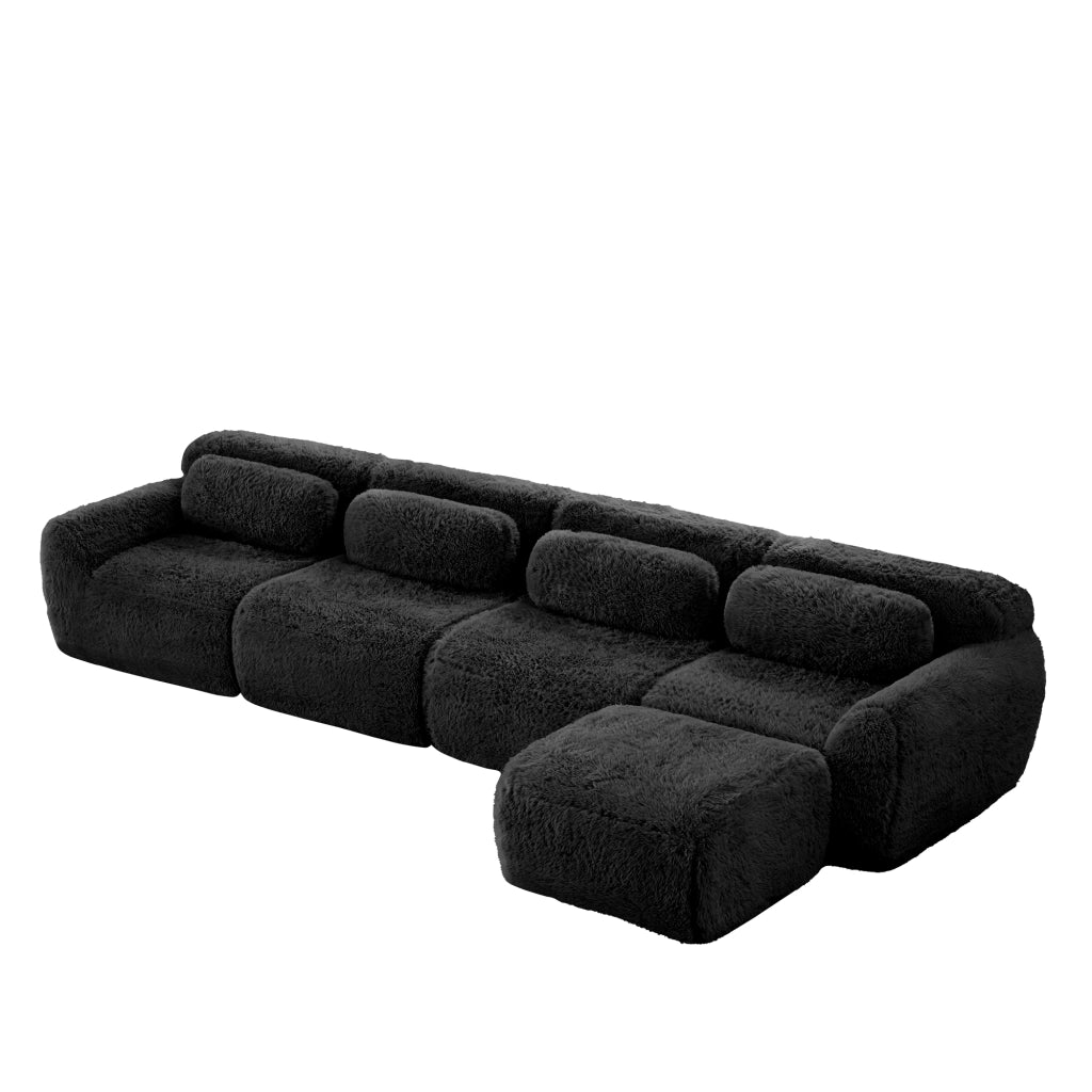 Divano Angolare 4 Posti con Chaise Longue ¨C Xylo ¨C Nero, Velluto, Cuscini Inclusi
