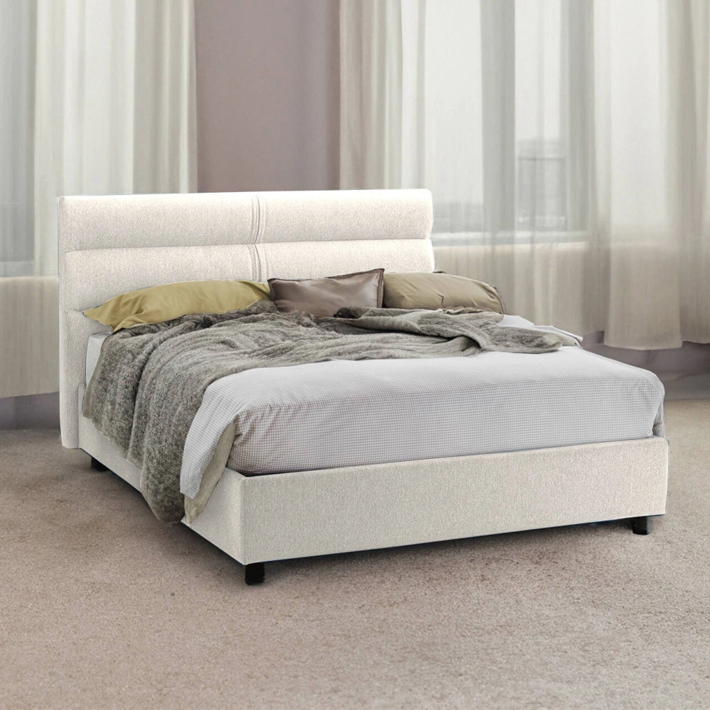 Letto Matrimoniale Bedero, Letto Matrimoniale Materasso Incluso Made in Italy, Beige