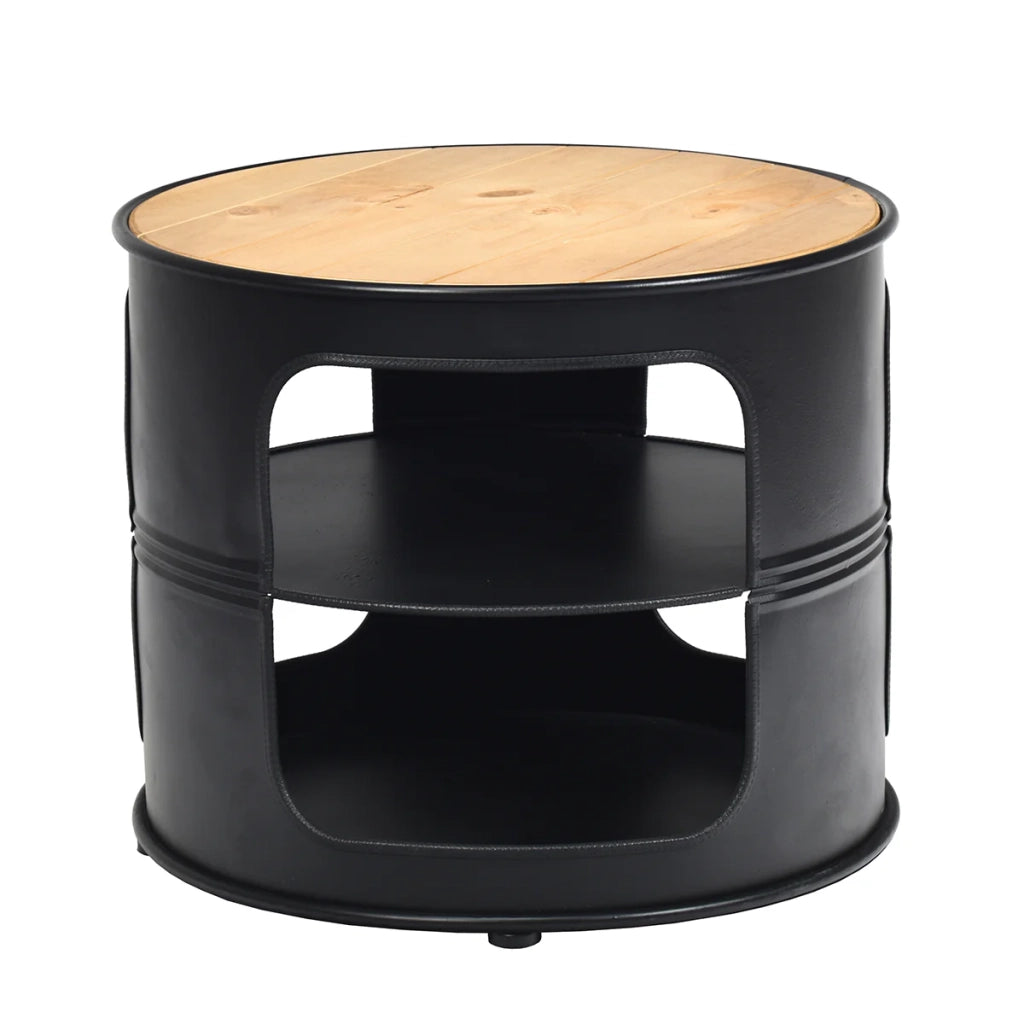 Tavolino rotondo con 3 ripiani 50 x 50 x 41,5 cm ampio spazio di archiviazione stile rustico design chic ferro nero 20_0019285
