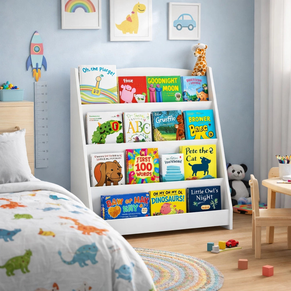 Libreria Montessoriana Bianco in Legno Scaffale Porta Libri per Bambini 80x30x88cm