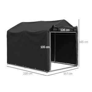 Tenda Garage 220x157x165 cm Nera con Telo PE Impermeabile UV, Telaio Zincato e Porta Avvolgibile