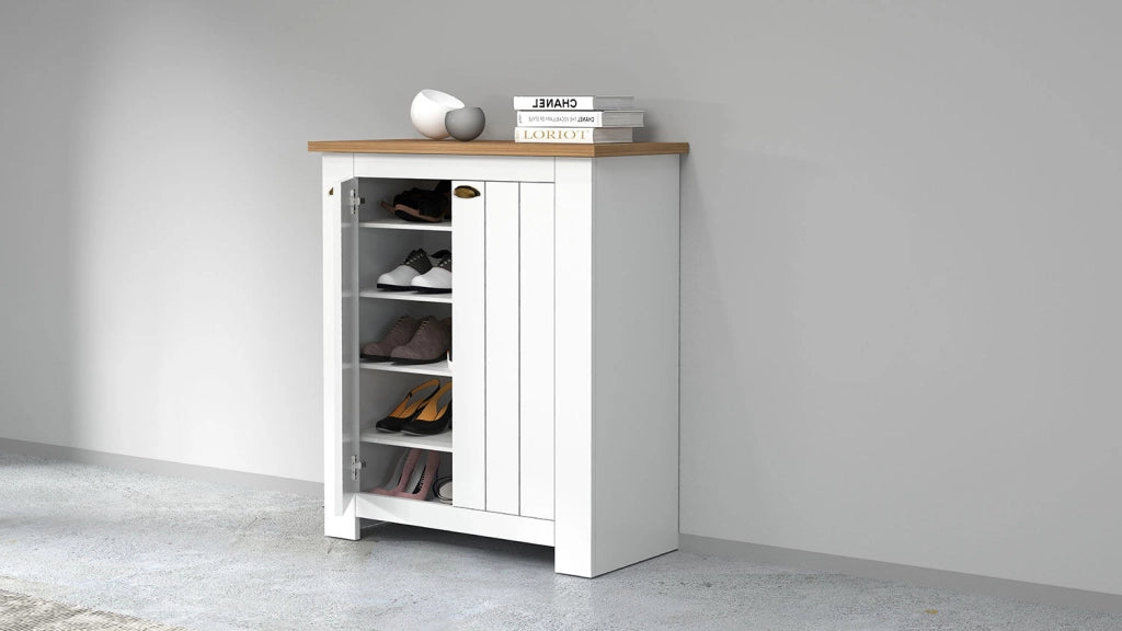 Scarpiera 2 Ante 84x42x100 cm Figo 2A Bianco Opaco/Rovere Wotan