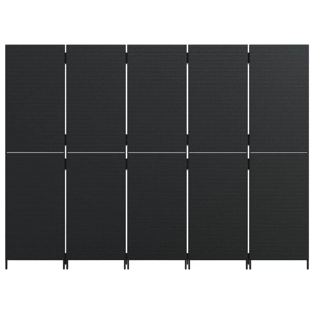 Divisorio per Ambienti | Divider per stanze | Paravento a 5 Pannelli Nero in Polyrattan