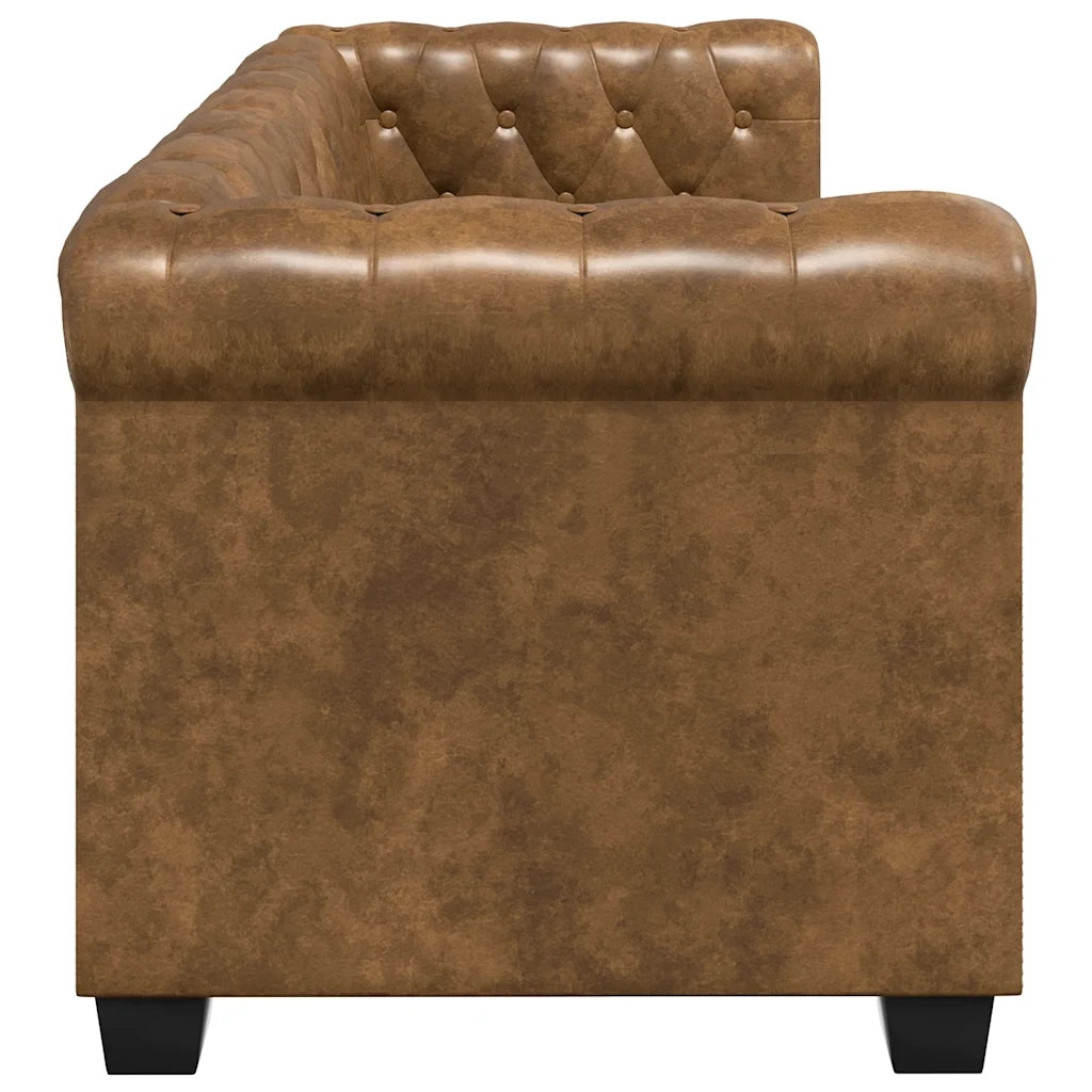 Divano Chesterfield a 2 Posti in Finta Pelle Marrone 243619