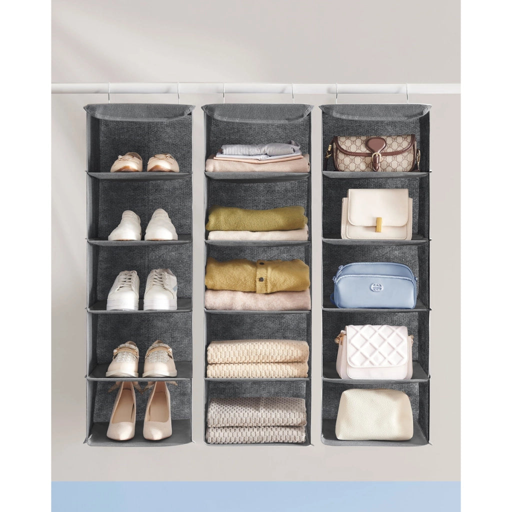 Organizer pensile grigio per armadio a 5 scomparti