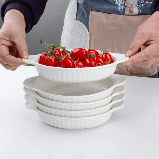 Set di 4 Casseruole Individuali per Forno - Piccoli Piatti Ceramici Ideali per Soufflé, Crème Brûlée, Lasagna, Tiramisù