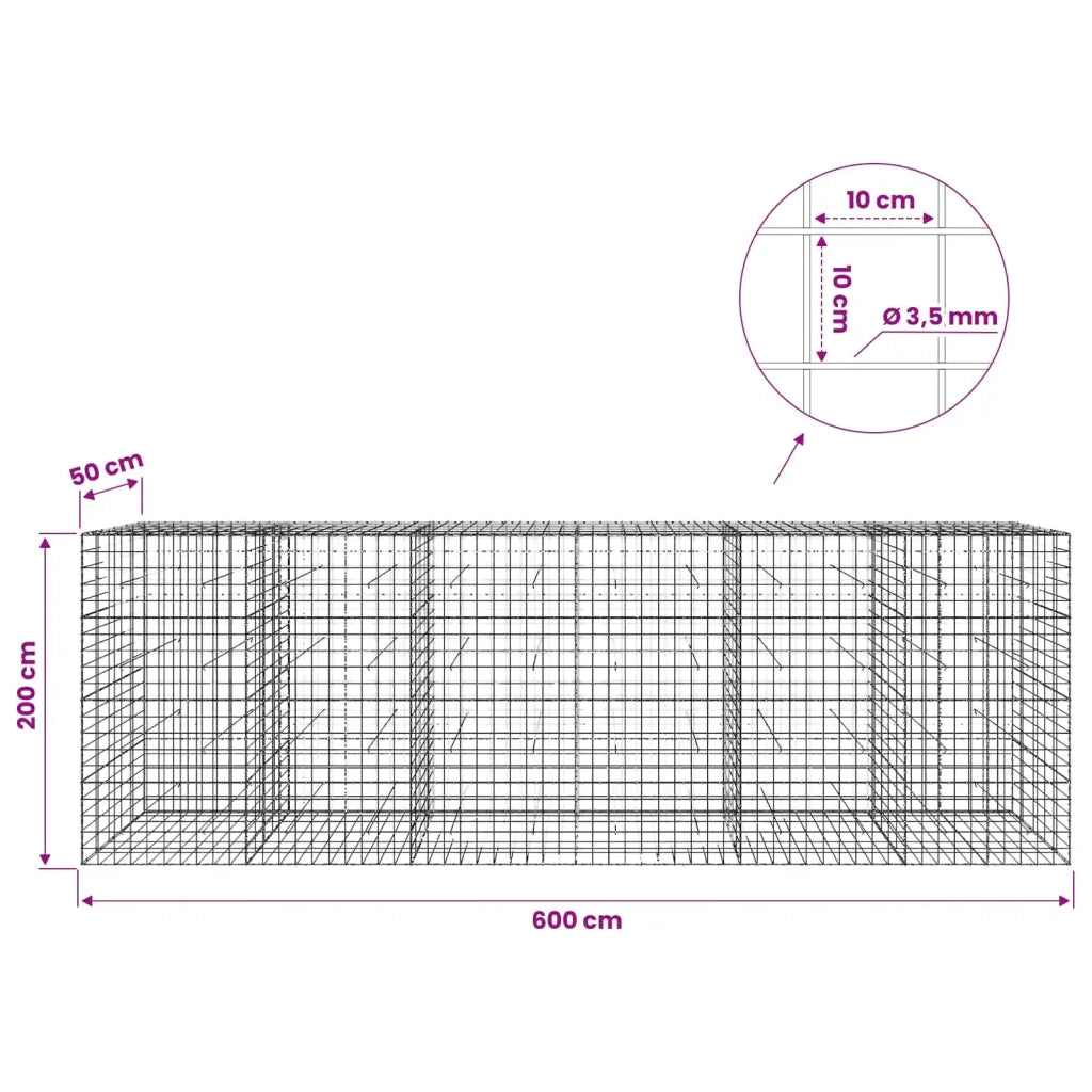 Gabione con Filo da 3,5 mm e Rete da 10x10 cm 600x50x200 cm 3463350