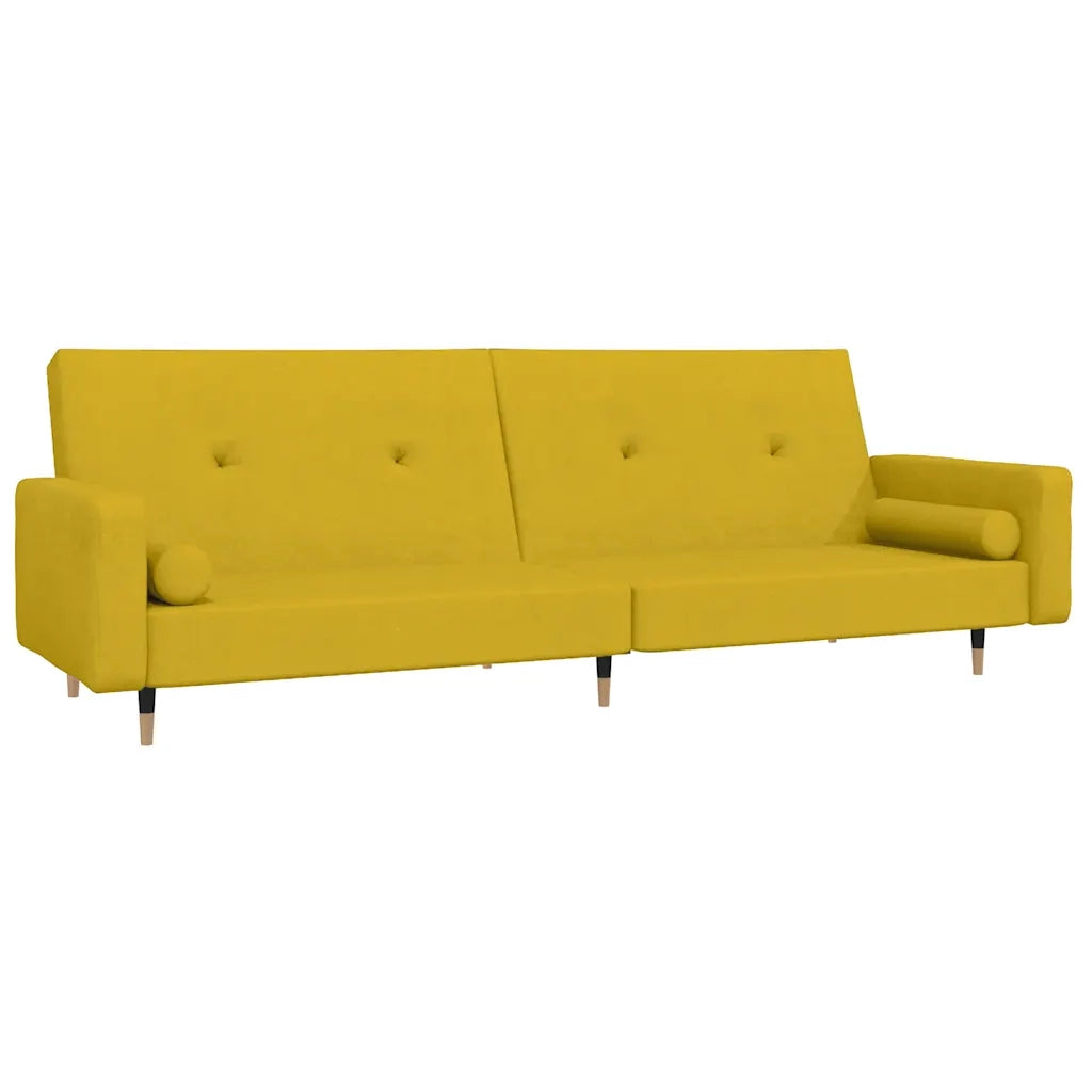 Divano Letto a 2 Posti con 2 Cuscini Giallo in Velluto 375753