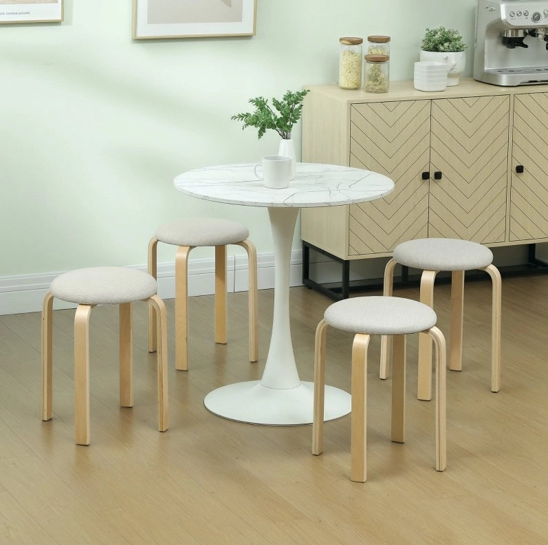 Set di 4 sgabelli impilabili in legno color crema