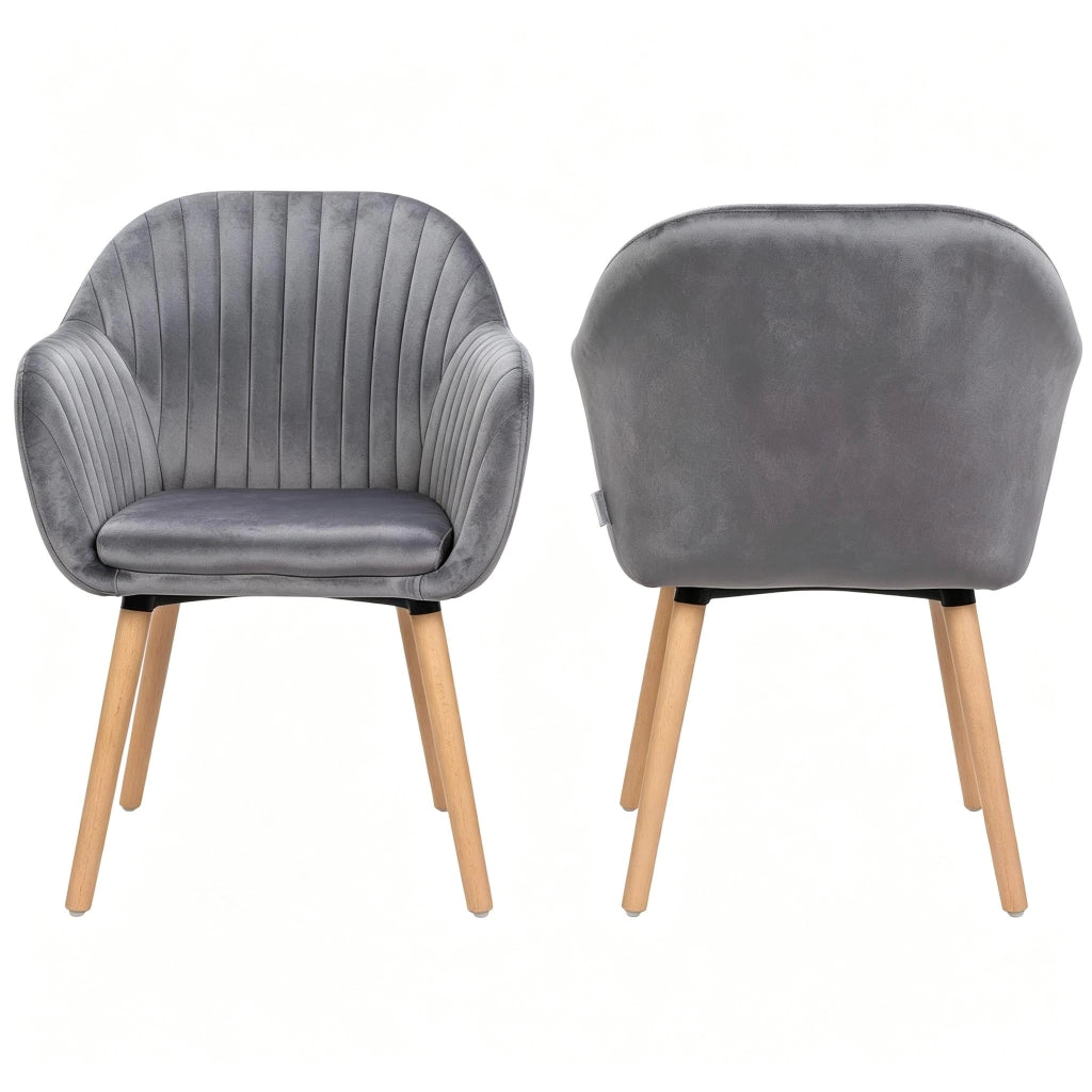 Sedie da sala da pranzo set di 2 con braccioli e schienale ergonomico, in velluto grigio scuro