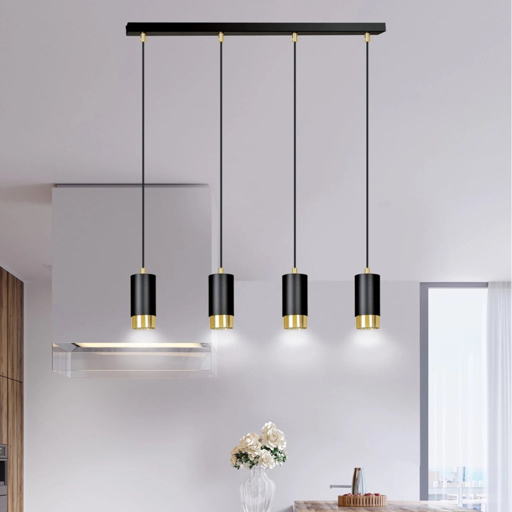 Lampada a sospensione Fumiko in acciaio nero e oro