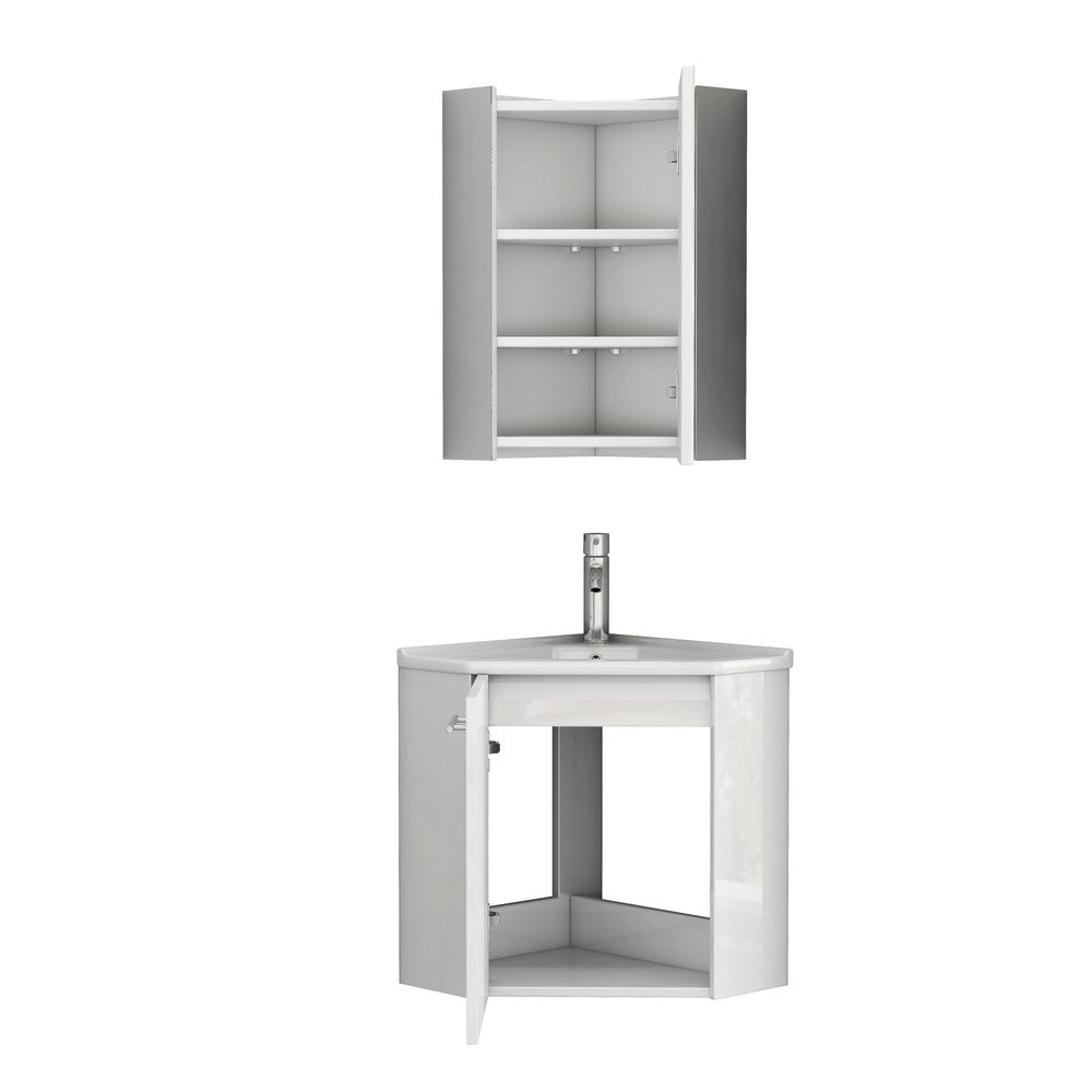 Set angolare bagno con lavabo e armadietto specchio ¨C Minimal ¨C Bianco salvaspazio