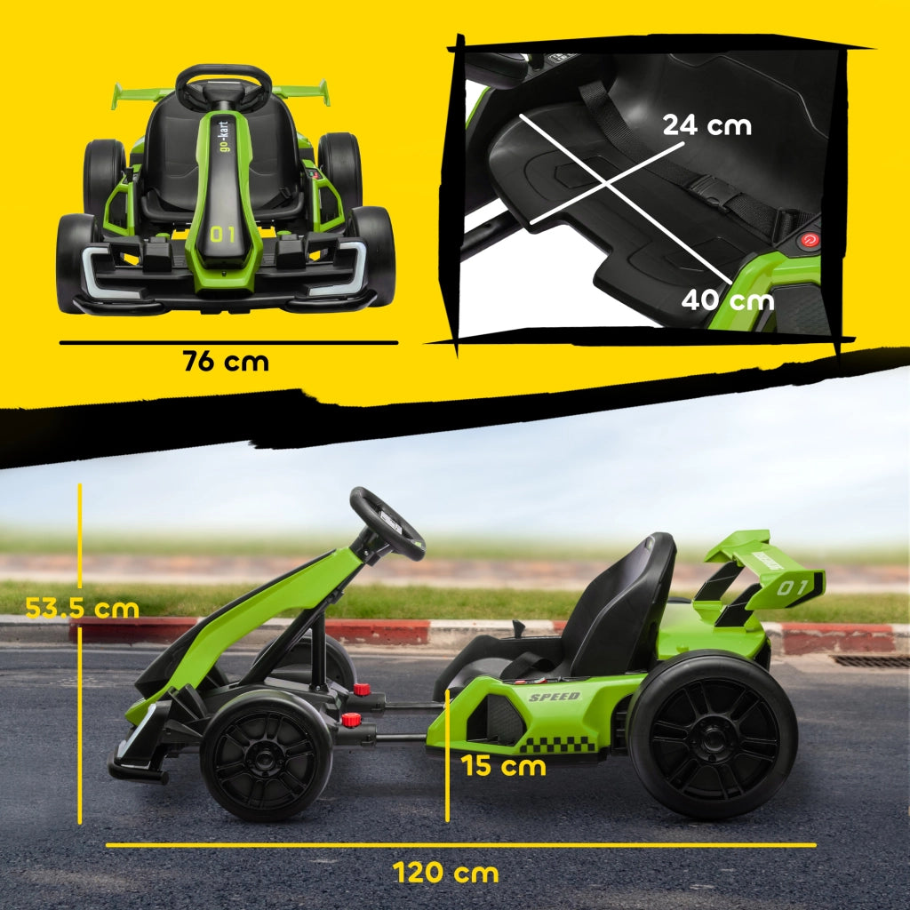 Go-Kart Elettrico Bambini 6-12 Anni ¨C Xylo ¨C 24V 12km/h Seggiolino Regolabile Verde