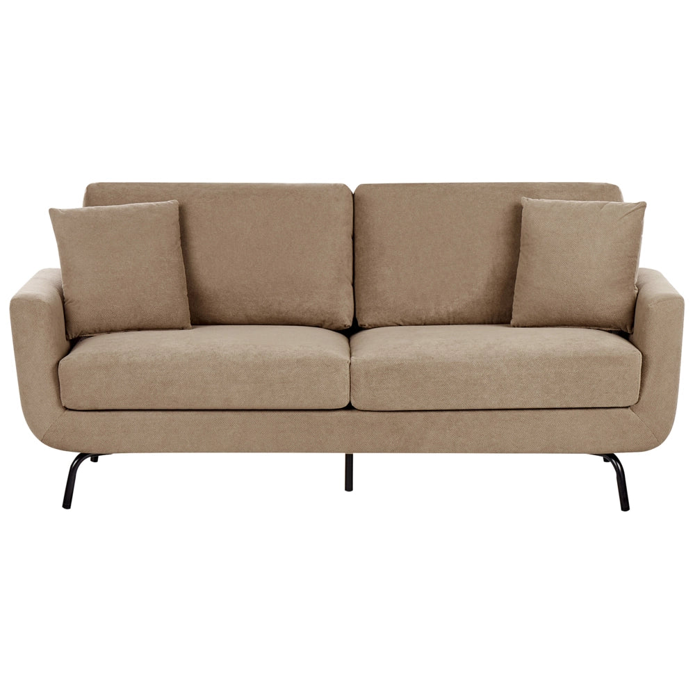 Divano a 3 posti in tessuto marrone chiaro con gambe nere stile retro imbottito