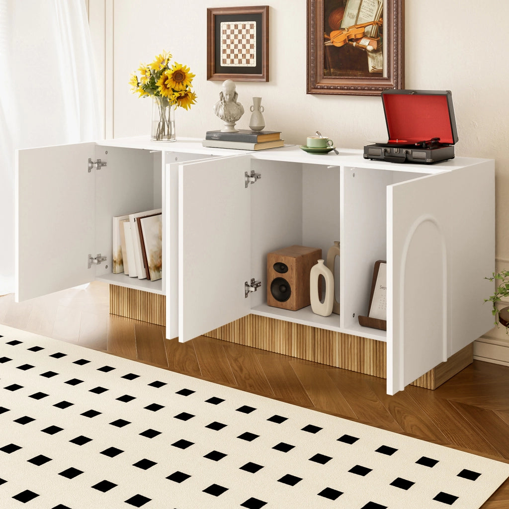Credenza con 4 Ante; Rilievo a U; 4 Scomparti; Finitura Opaca; Stile Moderno; in Pannello Truciolare; 160??38??75 cm; Bianco Legno