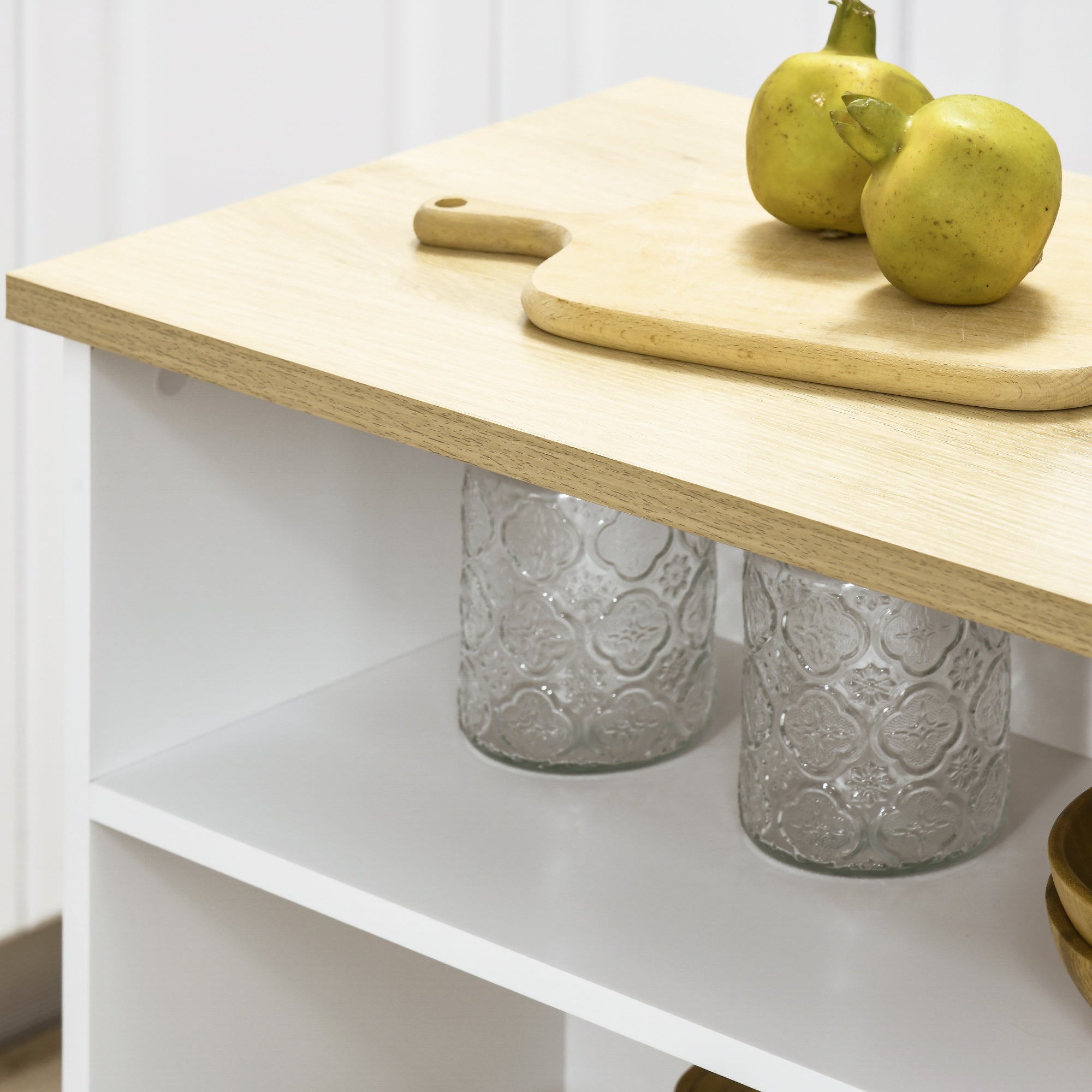 Isola da Cucina con Piano a Ribalta 116x79,5x91 cm in MDF Bianco e Legno Naturale