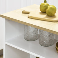 Isola da Cucina con Piano a Ribalta 116x79,5x91 cm in MDF Bianco e Legno Naturale