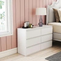 Cassettiera 6 Cassetti per Camera da Letto in Legno con Guide in Metallo, 120x39x75 cm, Bianco