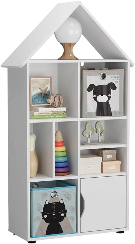 Scaffale per bambini Estell, Bianco, 71 x 148.4 cm, con ripiani aperti per la conservazione dei giocattoli