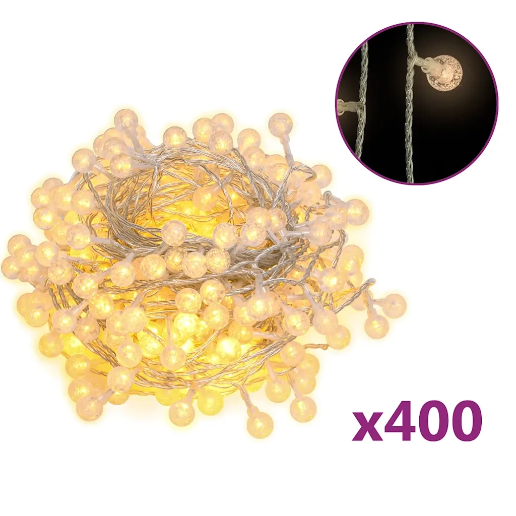 Filo Luci Fatate Sferiche 40m 400 LED Bianco Caldo 8 Funzioni 328814