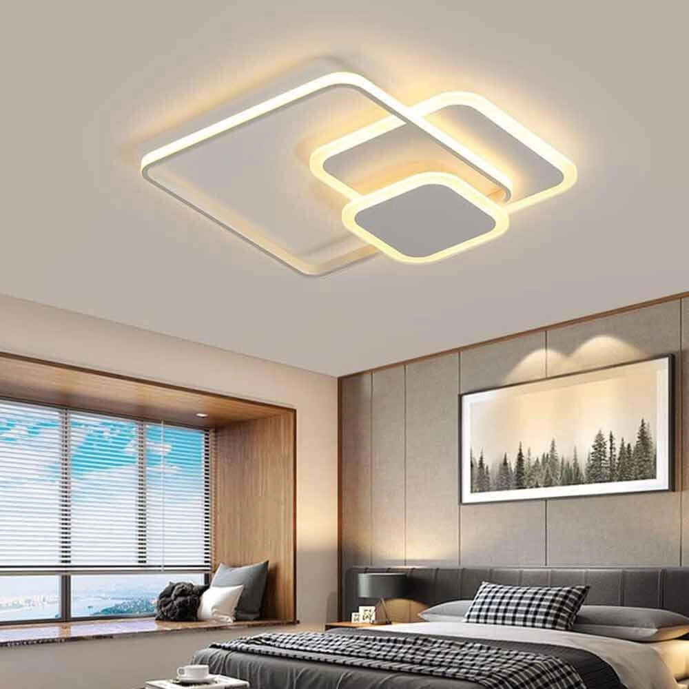 Trade Shop - Plafoniera A 3 Quadrati A Led A Tripla Colorazione Di Luce 48 W Ultra Moderno C31-3c -