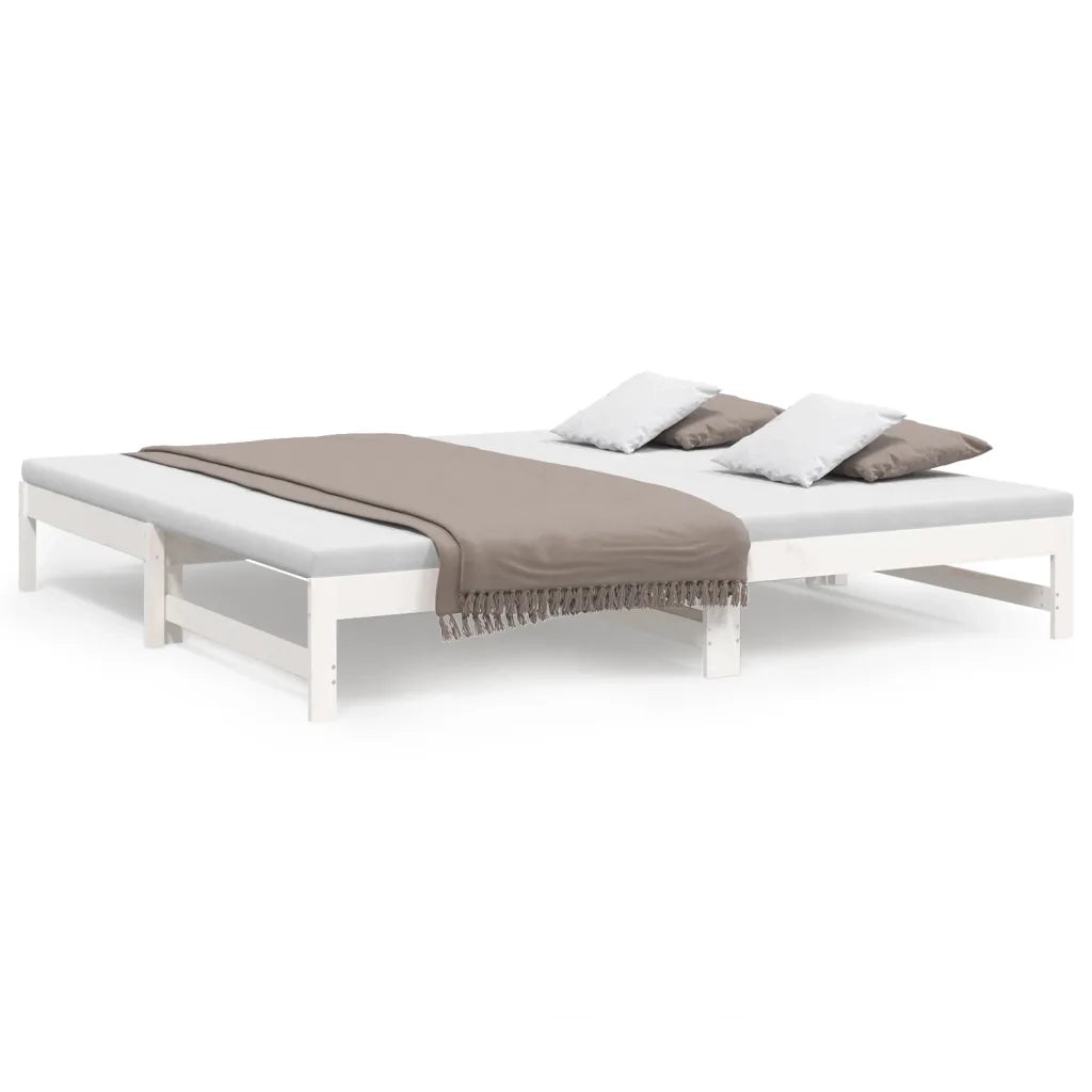 Letto matrimoniale | Letto per adulti | Dormeuse Estraibile Bianca 2x(100x200)cm Legno Massello di Pino