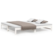 Letto matrimoniale | Letto per adulti | Dormeuse Estraibile Bianca 2x(100x200)cm Legno Massello di Pino