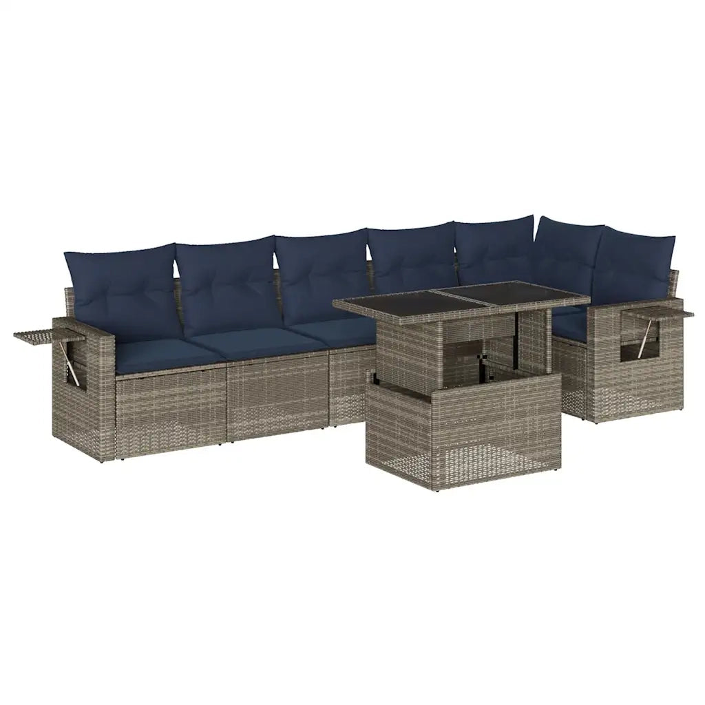 Set Divani da Giardino 7 pz con Cuscini Grigio in Polyrattan 3267921