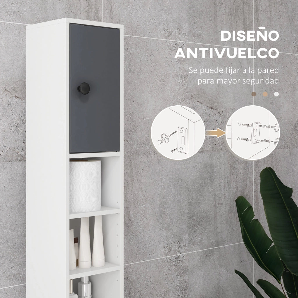Colonna Bagno con Cassetto e Ante ¨C Zephmum ¨C Grigio 20x20x180 cm