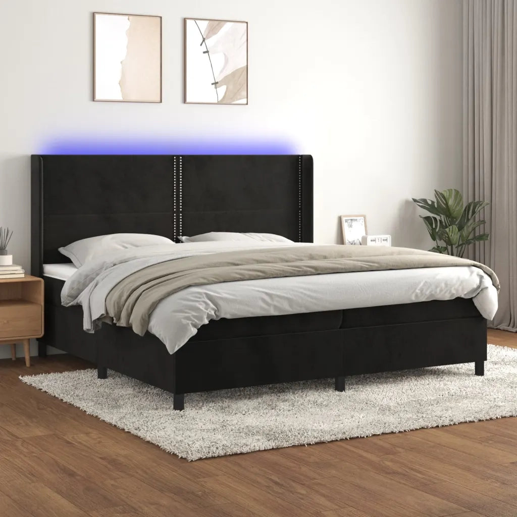 Letto a Molle con Materasso e LED Nero 200x200 cm in Velluto 3139525