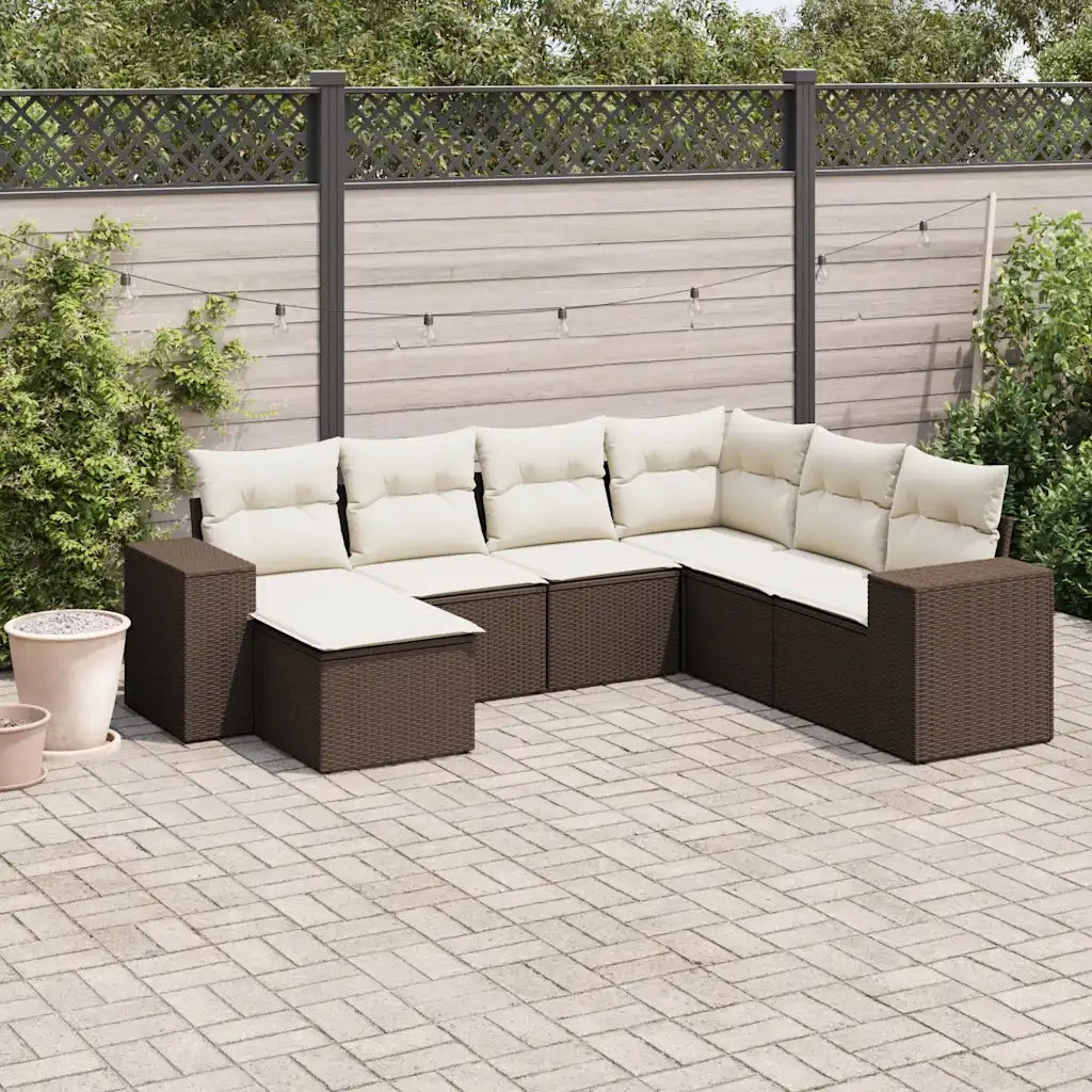 Set Divani da Giardino 7 pz con Cuscini Marrone in Polyrattan 3254040