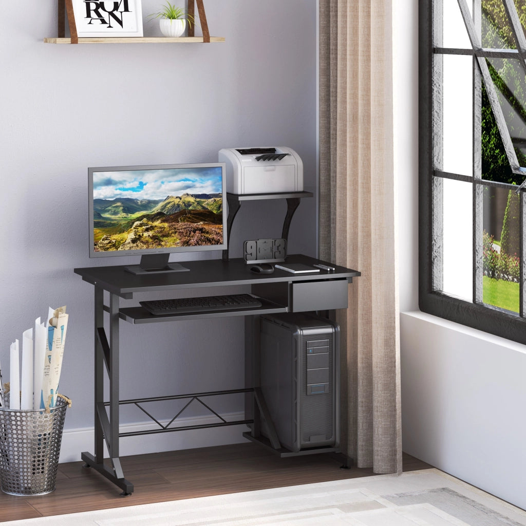 Scrivania per Computer con Cassetto e Tastiera ¨C Zephmum ¨C Nero 90x50x100 cm
