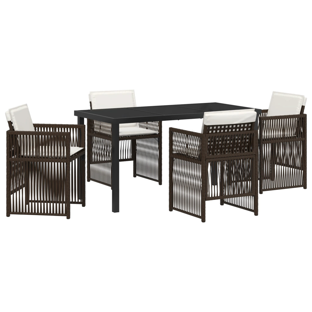 Set da Pranzo da Giardino  da 5 Pezzi con Cuscini Marrone Rattan Sintetico