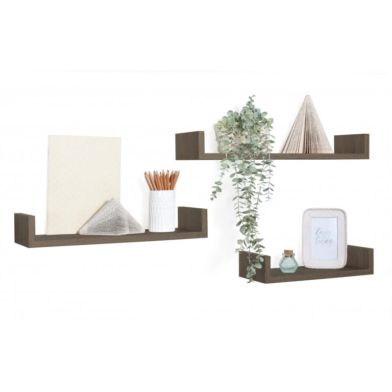 Set di 3 Mensole da Muro, Mensole Muro Design, Mensola da Parete, Noce Segato, 60x8 p15,5 cm, 50x8 p15,5 cm e 40x8 p15,5 cm - Calamita
