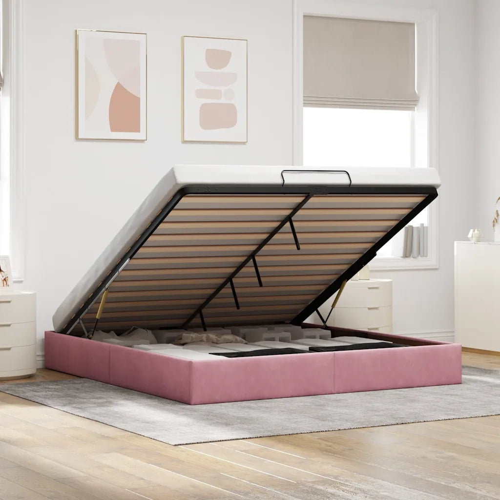 Struttura Letto Pouf senza Materasso Rosa 160x200 cm in Velluto
