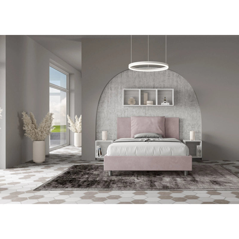 Letto imbottito Piazza e mezzo 130x210 cm Antea - Con rete,Glicine,Microfibra
