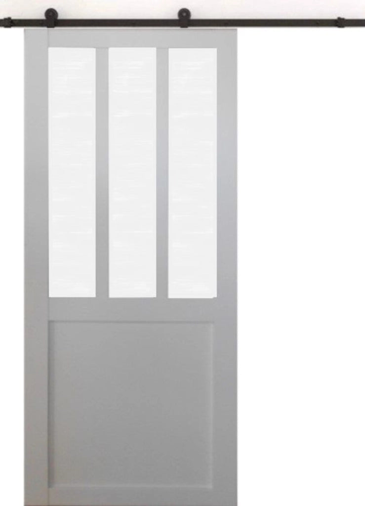 Porta scorrevole da officina bianca in vetro satinato H204 x L73 + guida a rulli nera
