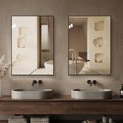 Specchio bagno 50x70 cm con cornice in alluminio nero; specchio senza rame hd
